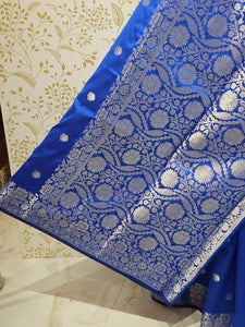 Banarasi Soft Silk Saree  Silver Floral Border & Designer Pallu
