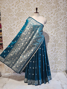 Banarasi Soft Silk Saree  Silver Floral Border & Designer Pallu