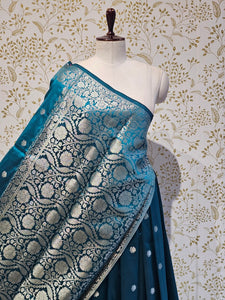Banarasi Soft Silk Saree  Silver Floral Border & Designer Pallu
