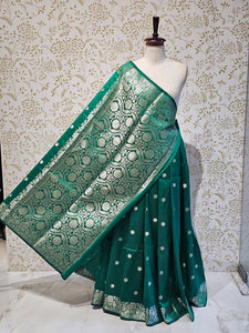 Banarasi Soft Silk Saree  Silver Floral Border & Designer Pallu