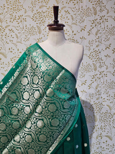 Banarasi Soft Silk Saree  Silver Floral Border & Designer Pallu