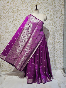 Banarasi Soft Silk Saree  Silver Floral Border & Designer Pallu
