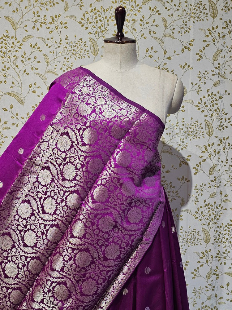 Banarasi Soft Silk Saree  Silver Floral Border & Designer Pallu