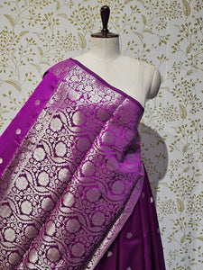 Banarasi Soft Silk Saree  Silver Floral Border & Designer Pallu