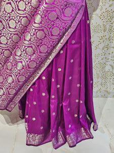 Banarasi Soft Silk Saree  Silver Floral Border & Designer Pallu