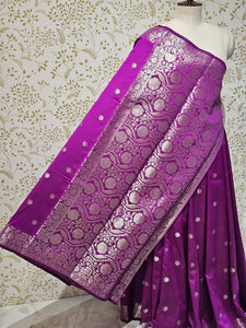 Banarasi Soft Silk Saree  Silver Floral Border & Designer Pallu