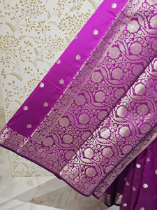 Banarasi Soft Silk Saree  Silver Floral Border & Designer Pallu