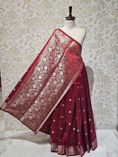 Banarasi Soft Silk Saree  Silver Floral Border & Designer Pallu