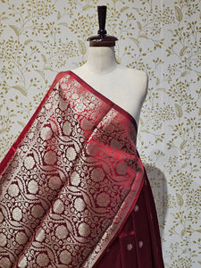 Banarasi Soft Silk Saree  Silver Floral Border & Designer Pallu