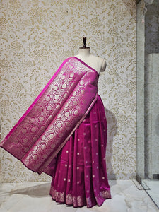 Banarasi Soft Silk Saree  Silver Floral Border & Designer Pallu