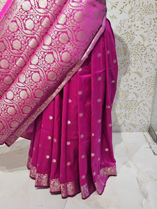 Banarasi Soft Silk Saree  Silver Floral Border & Designer Pallu