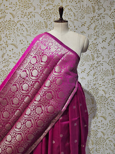 Banarasi Soft Silk Saree  Silver Floral Border & Designer Pallu