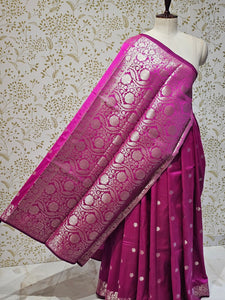 Banarasi Soft Silk Saree  Silver Floral Border & Designer Pallu