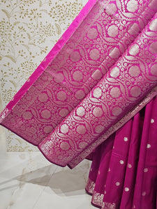 Banarasi Soft Silk Saree  Silver Floral Border & Designer Pallu