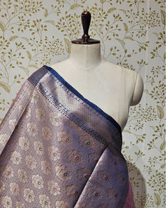 Tissue Kanjivaram Saree Floral Jaal Body with Skirt Border & Brocade Pallu