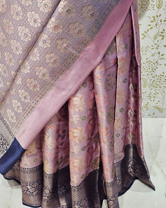 Tissue Kanjivaram Saree Floral Jaal Body with Skirt Border & Brocade Pallu