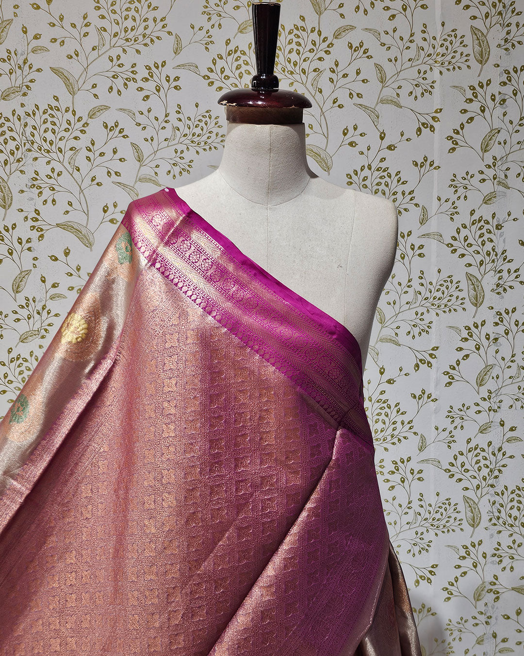 Tissue Kanjivaram Saree Meenakari Butti with Rudraksh Border & Brocade Pallu