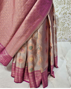 Tissue Kanjivaram Saree Meenakari Butti with Rudraksh Border & Brocade Pallu