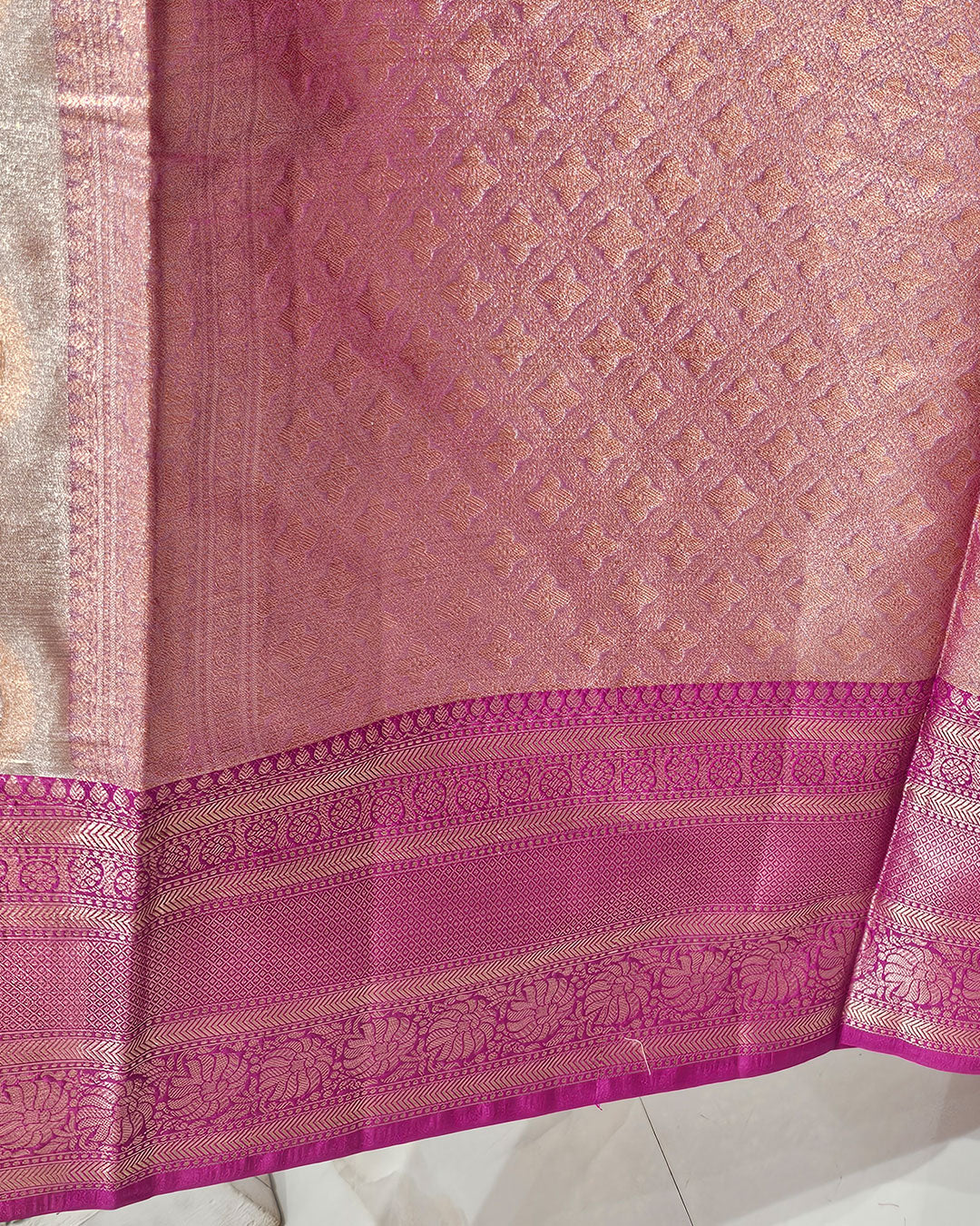 Tissue Kanjivaram Saree Meenakari Butti with Rudraksh Border & Brocade Pallu