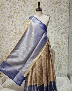 Tissue Kanjivaram Saree  Meenakari Butti Design with Skirt Border & Brocade Pallu