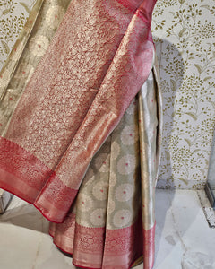 Tissue Kanjivaram Saree Chakra Butti Design with Skirt Border & Zari Brocade Pallu