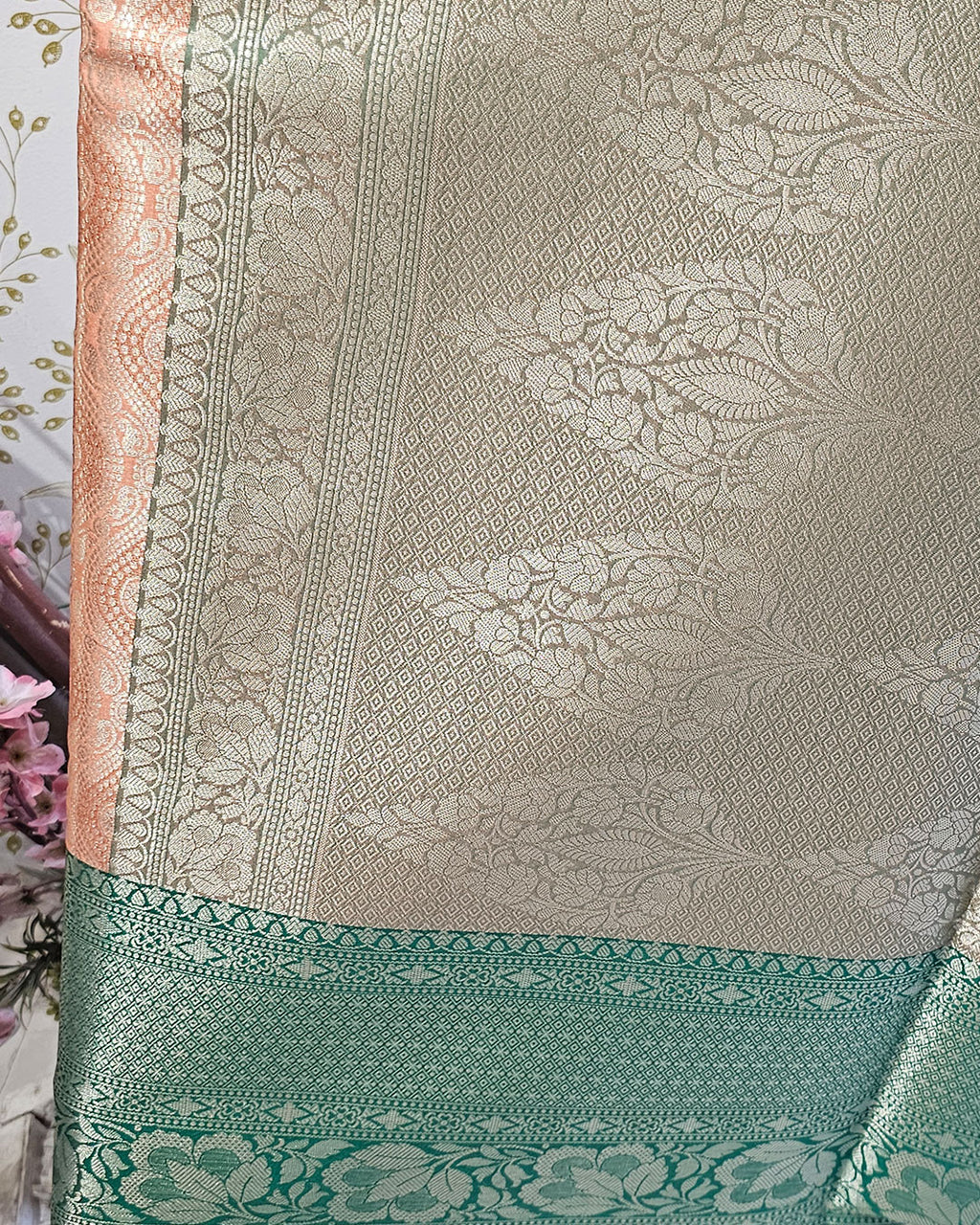 Tissue Kanjivaram Saree  Meenakari Butti Design with Skirt Border & Brocade Pallu
