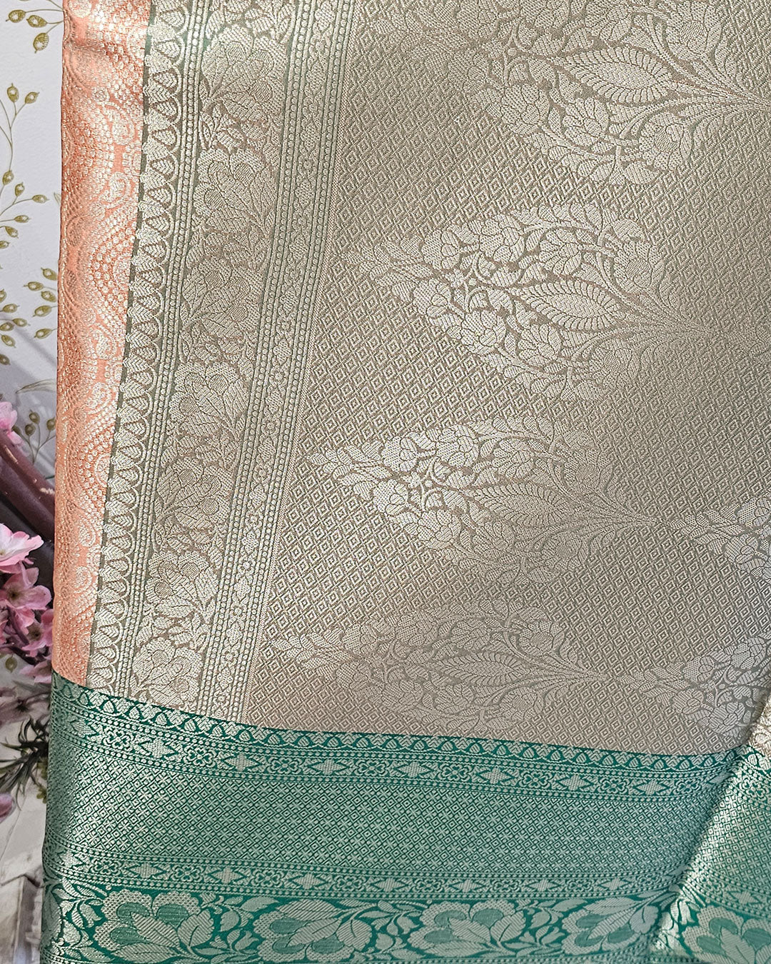 Tissue Kanjivaram Saree  Meenakari Butti Design with Skirt Border & Brocade Pallu