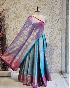 Tissue Kanjivaram Saree  Meenakari Butti Design with Skirt Border & Brocade Pallu