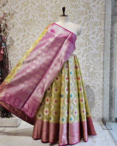 Tissue Kanjivaram Saree  Meenakari Butti with Rudraksh Designer Border & Zari Brocade Pallu