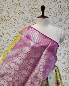 Tissue Kanjivaram Saree  Meenakari Butti with Rudraksh Designer Border & Zari Brocade Pallu