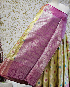 Tissue Kanjivaram Saree  Meenakari Butti with Rudraksh Designer Border & Zari Brocade Pallu