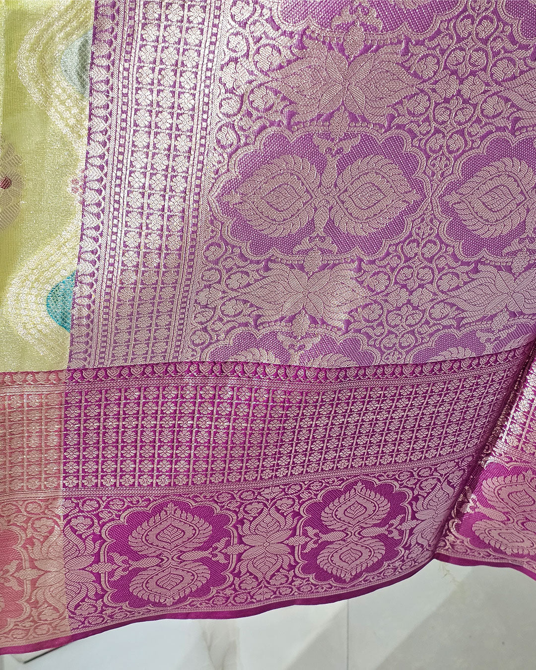 Tissue Kanjivaram Saree  Meenakari Butti with Rudraksh Designer Border & Zari Brocade Pallu