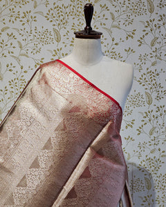 Tissue Kanjivaram Saree  Plain Tissue with Turning Border & Zari Brocade Pallu