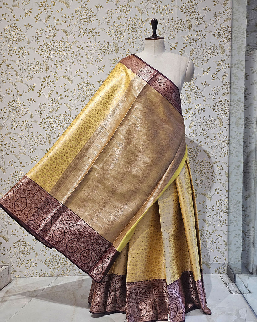 Tissue Kanjivaram Saree  Allover Jaal Design with Designer Skirt Border