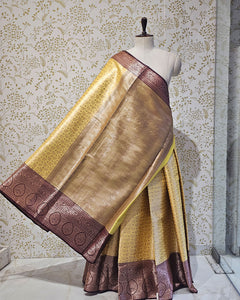 Tissue Kanjivaram Saree  Allover Jaal Design with Designer Skirt Border