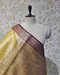 Tissue Kanjivaram Saree  Allover Jaal Design with Designer Skirt Border