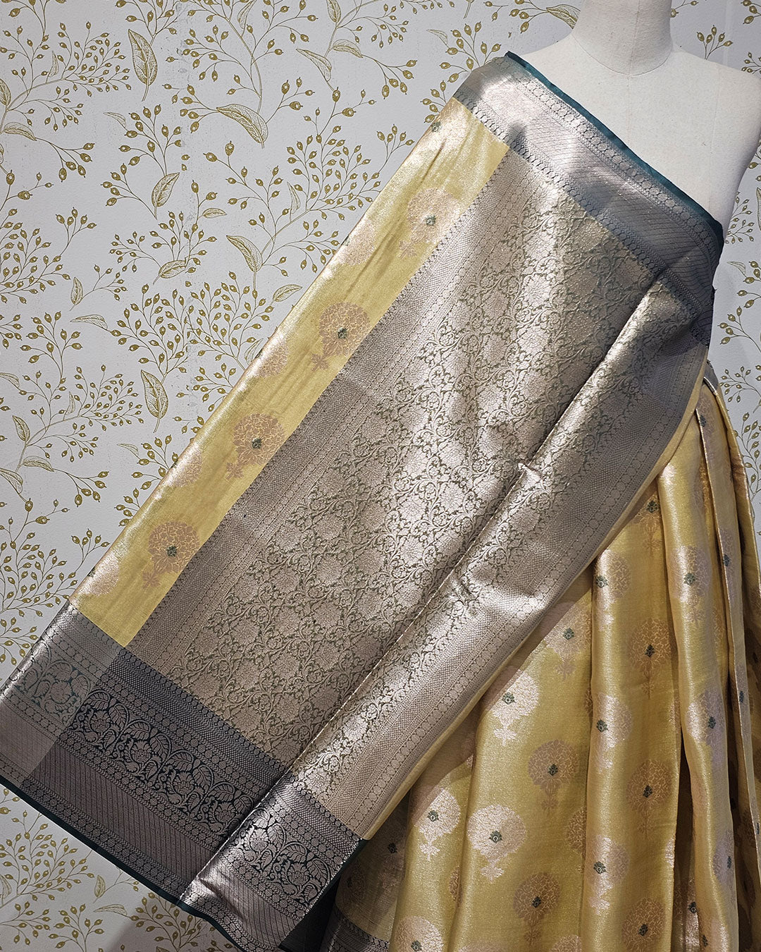 Tissue Kanjivaram Saree  Meenakari Butti with Designer Skirt Border & Brocade Pallu