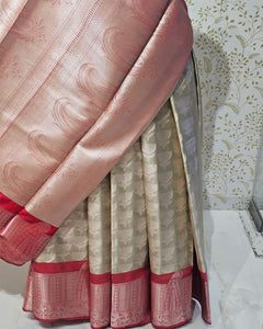 Tissue Kanjivaram Saree  Paisley Butti Border & Brocade Designer Pallu