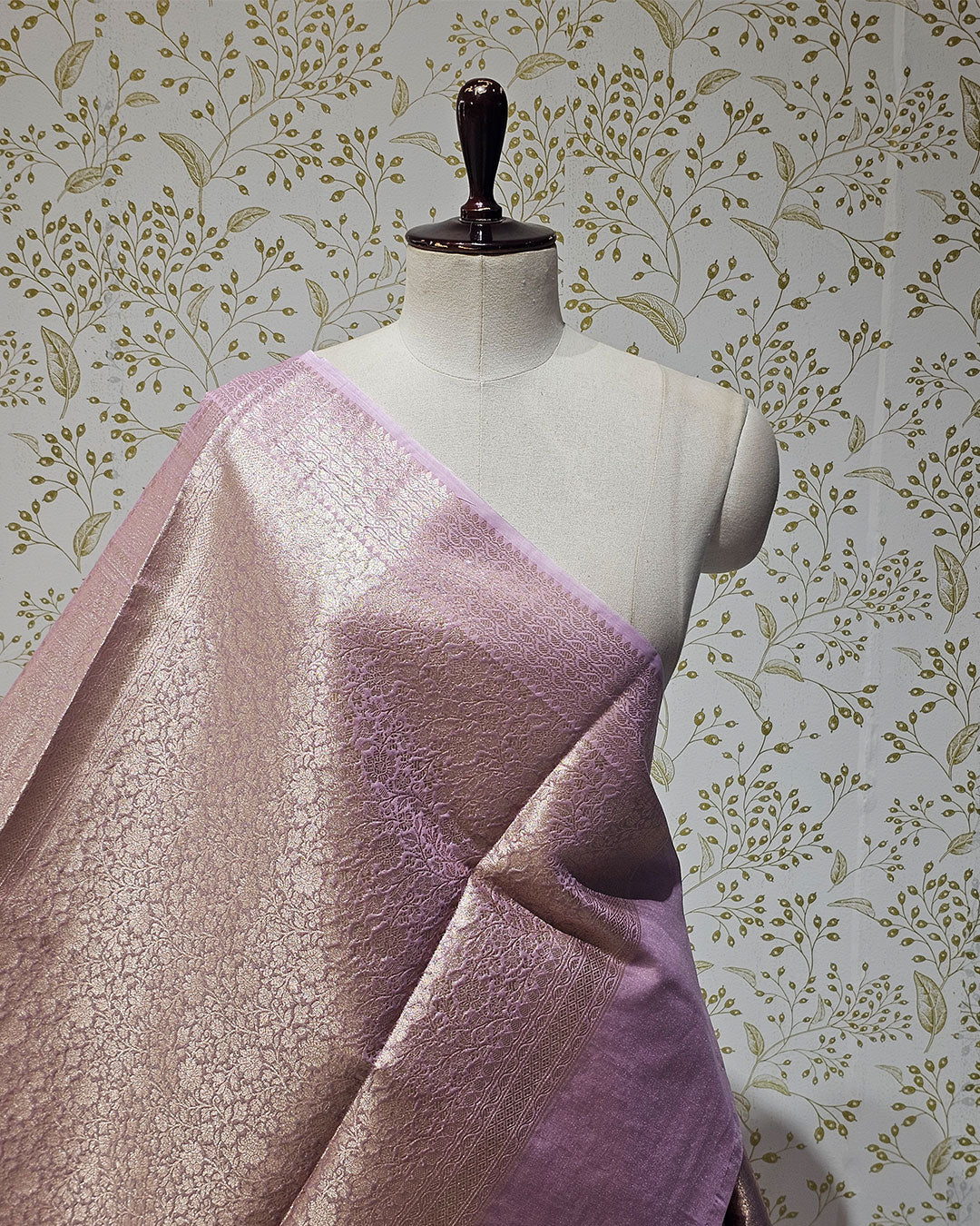 Tissue Kanjivaram Saree Light Gold Brocade with Silver Zari Floral Border & Brocade Pallu