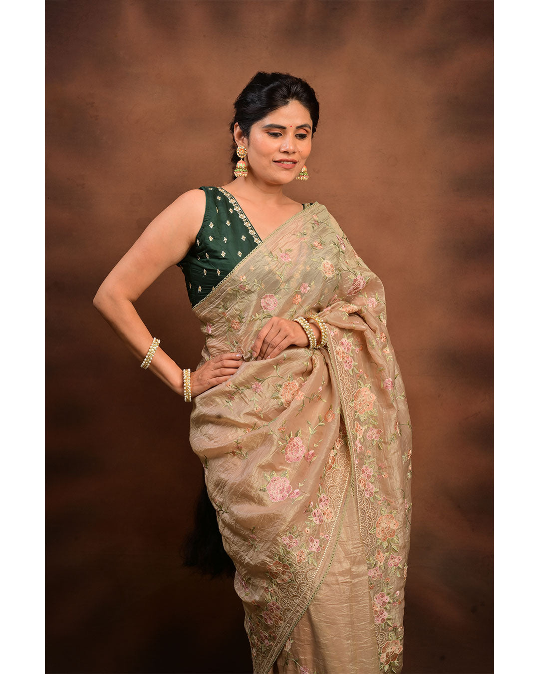 Designer Crush Silk Saree with Thread Work & Lace Border
