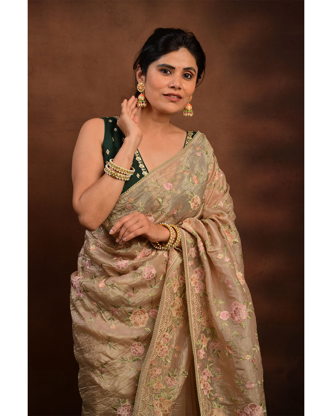 Designer Crush Silk Saree with Thread Work & Lace Border