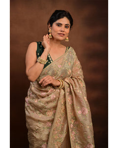 Designer Crush Silk Saree with Thread Work & Lace Border