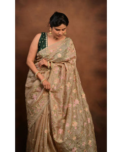 Designer Crush Silk Saree with Thread Work & Lace Border