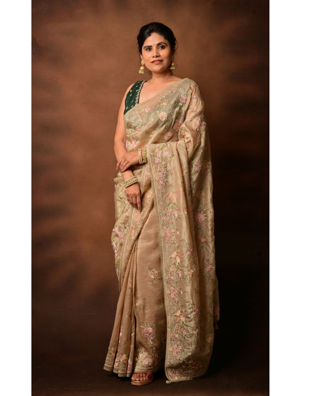 Designer Crush Silk Saree with Thread Work & Lace Border